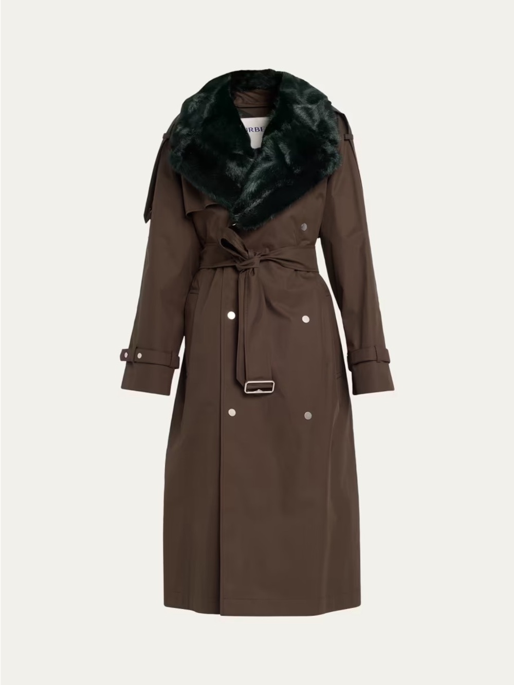 BURBERRY Kennington Trench Coat With Faux Fur Collar